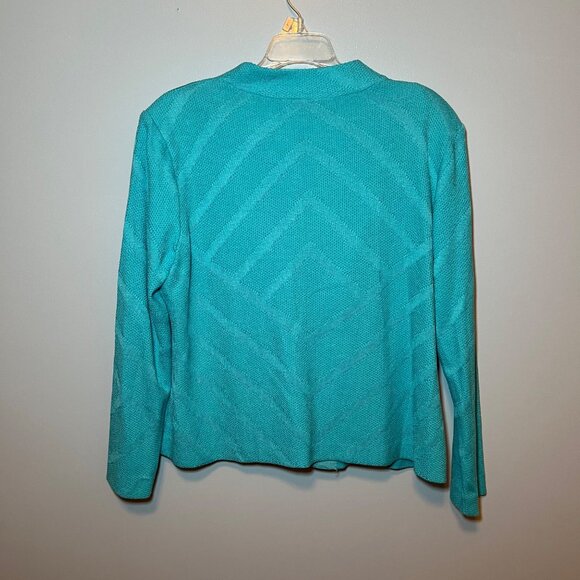Ming Wang Aqua Teal Green Open Front Knit Cardigan Sweater Jacket PXL - Picture 10 of 14